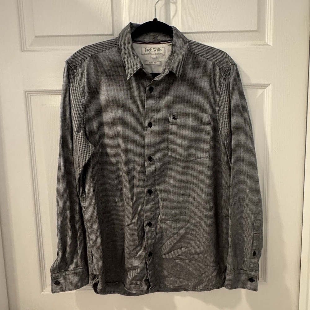 Jack Wills Herringbone‎ Men's Size M Black And White Long Sleeve Shirt
